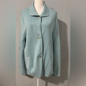 Talbots women's knit cardigan, sweater jacket Soft Blue Blazer Size Xl